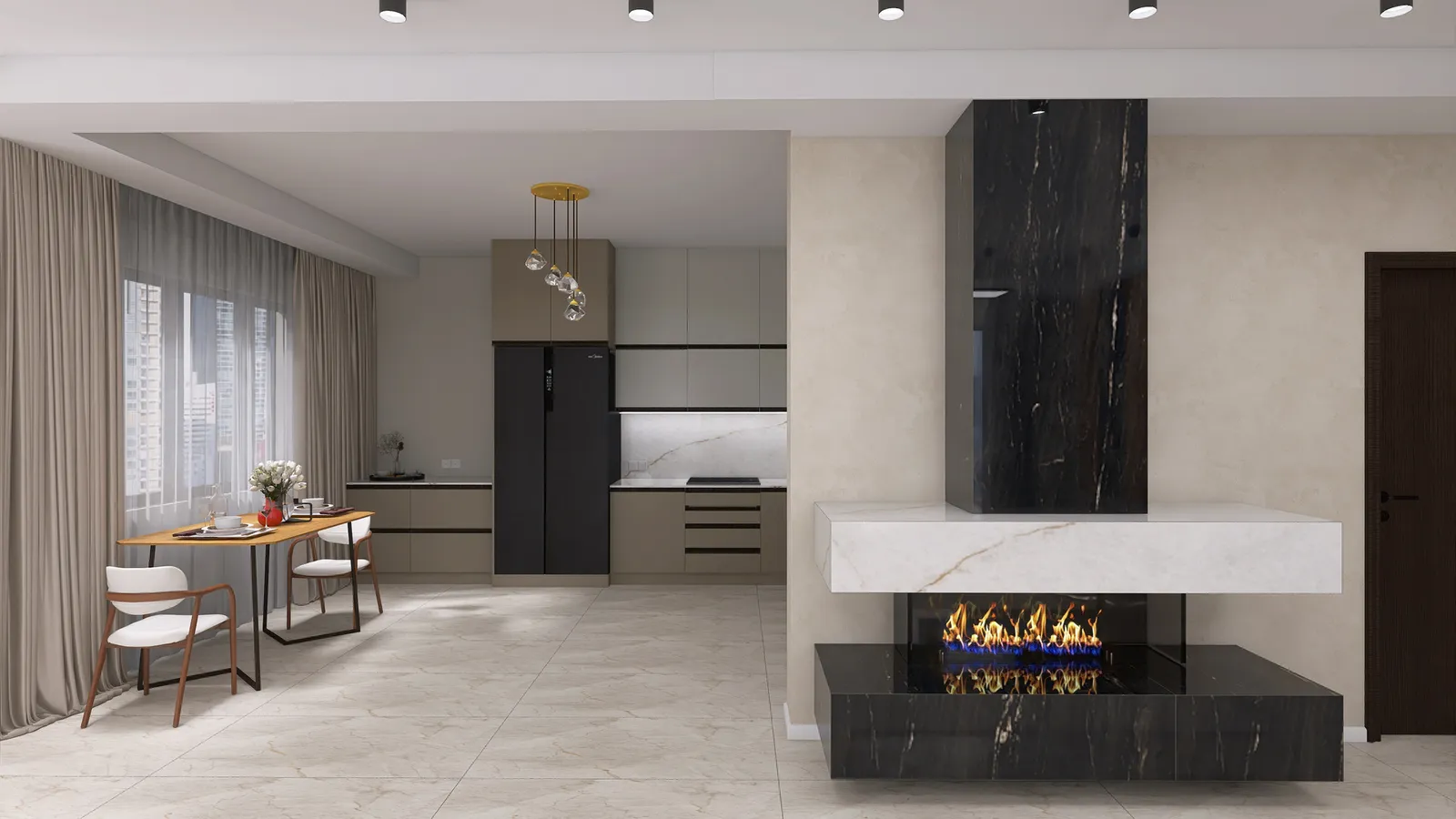 Living room with kitchen and dining — House, Sofia